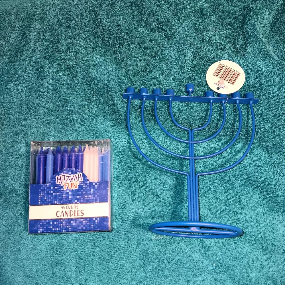 Mitzvah Fun Blue Menorah with Candles
